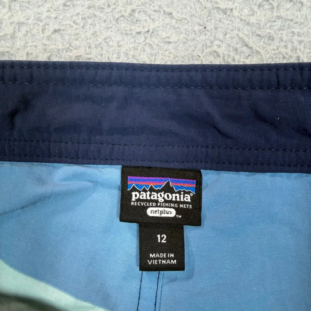 Patagonia Boys Costa Rica Baggies Board Shorts Blue Orange Striped Size 12